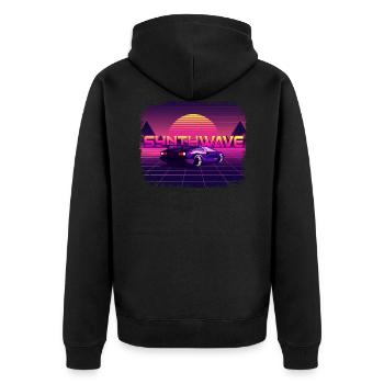 80‘s Synthwave Car Design 🎹🚘 - Unisex Premium Bio Zip Hoodie - Schwarz - Hinten - Nico (187cm)