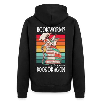 Dragons Bücher Drachen Lesen Bücherwurm - Unisex Premium Bio Zip Hoodie - Schwarz - Hinten - Nico (187cm)