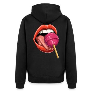 Kiss mouth lollipop lollipop sweets - Unisex Premium Organic Zip Hoodie - black - Back - Nico (187cm)