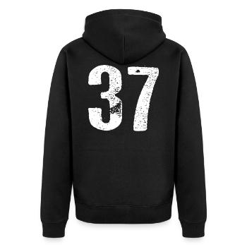 37 Nombre Vintage - Veste à capuche bio Premium Unisexe - noir - Dos - Nico (187cm)