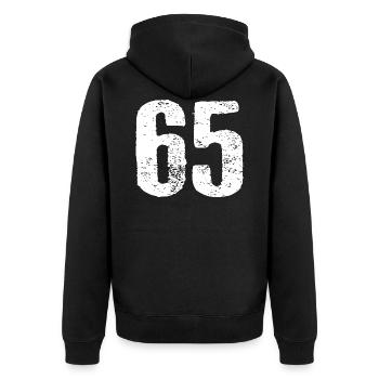 65 ZahlVintage - Unisex Premium Organic Zip Hoodie - black - Back - Nico (187cm)