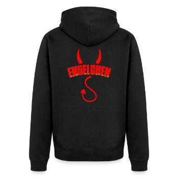 ENGELCHEN TEUFELCHEN Fasching Kostüm Teufel Engel - Unisex Premium Bio Zip Hoodie - Schwarz - Hinten - Nico (187cm)