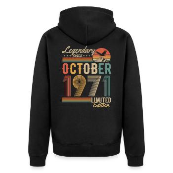 Oktober 1971 Jahrgang Vintage Geburtstag Retro - Unisex Premium Bio Zip Hoodie - Schwarz - Hinten - Nico (187cm)