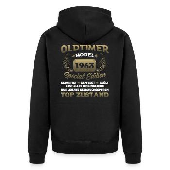 Oldtimer Modèle 1963 Anniversaire Drôle de sort - Veste à capuche bio Premium Unisexe - noir - Dos - Nico (187cm)