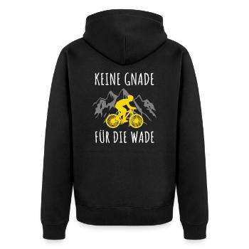KEINE GNADE FÜR DIE WADE - Fahrrad Tour MTB Berge - Unisex Premium Bio Zip Hoodie - Schwarz - Hinten - Nico (187cm)