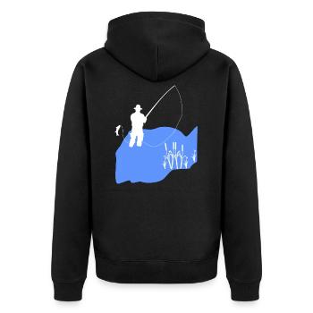 Fischen Fischer See - Unisex Premium Bio Zip Hoodie - Schwarz - Hinten - Nico (187cm)