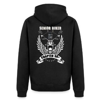 4 - Senioren Biker 4.png - Unisex Premium Bio Zip Hoodie - Schwarz - Hinten - Nico (187cm)