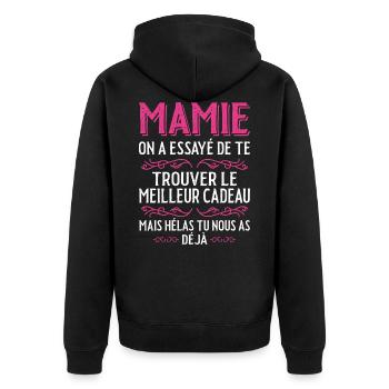 Mamie Fête Des Mères Cadeau Anniversaire Mamie - Veste à capuche bio Premium Unisexe - noir - Dos - Nico (187cm)