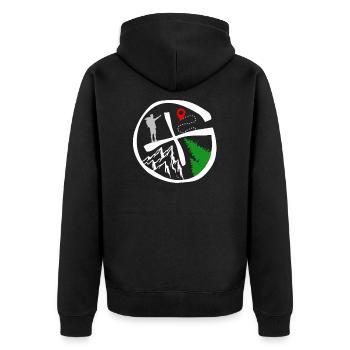 Geocachers looking for Cache Logo Geocaching Fans - Unisex Premium Organic Zip Hoodie - black - Back - Nico (187cm)