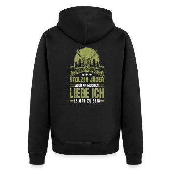 Stolzer Jäger Opa - Hirsch Jagd Jäger Großvater - Unisex Premium Bio Zip Hoodie - Schwarz - Hinten - Nico (187cm)