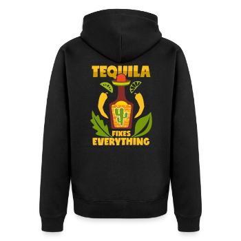 Tequila Spruch Mexiko Schnaps - Unisex Premium Bio Zip Hoodie - Schwarz - Hinten - Nico (187cm)
