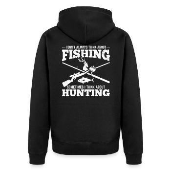 Fisch Angler Hirsch Jäger Hirsch Jagd Angler - Unisex Premium Bio Zip Hoodie - Schwarz - Hinten - Nico (187cm)