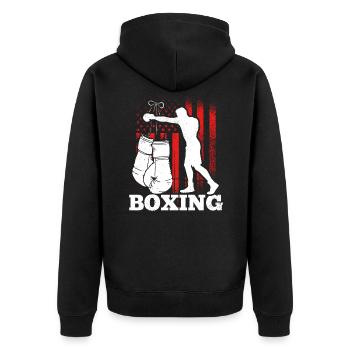Boxing America Flag Martial Arts Boxing Boxing Fighter - Unisex Premium Organic Zip Hoodie - black - Back - Nico (187cm)