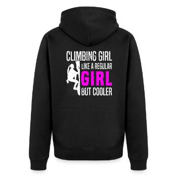 Climbing Girl Bouldering Berg Klettern Bouldern - Unisex Premium Bio Zip Hoodie - Schwarz - Hinten - Nico (187cm)