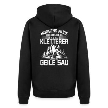 Geiler Kletterer Berg Klettern Berg Bouldering - Unisex Premium Bio Zip Hoodie - Schwarz - Hinten - Nico (187cm)