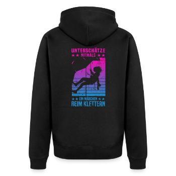 Bergsteigen Berg Kletterer Mädchen beim Klettern - Unisex Premium Bio Zip Hoodie - Schwarz - Hinten - Nico (187cm)