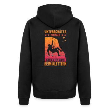Berg Klettern Bergsteigen Alten Mann beim Klettern - Unisex Premium Bio Zip Hoodie - Schwarz - Hinten - Nico (187cm)