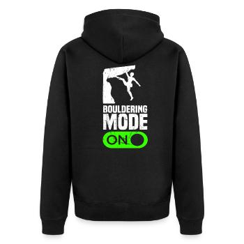 Bouldering Mode On Berg Klettern Felsen Bouldern - Unisex Premium Bio Zip Hoodie - Schwarz - Hinten - Nico (187cm)