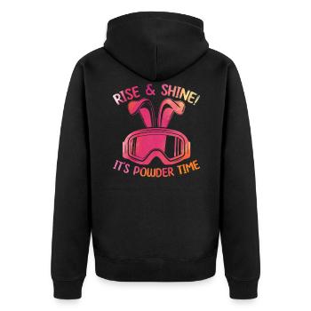 Skifahrer Ski Fahren Rise & Shine It's Powder Time - Unisex Premium Bio Zip Hoodie - Schwarz - Hinten - Nico (187cm)