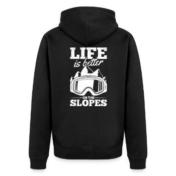 Skifahrer Ski Fahren Life Is Better On The Slopes - Unisex Premium Bio Zip Hoodie - Schwarz - Hinten - Nico (187cm)