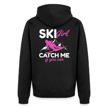 Skifahrer Ski Girl Catch me if you can Skiing Girl - Unisex Premium Bio Zip Hoodie - Schwarz - Hinten - Nico (187cm)
