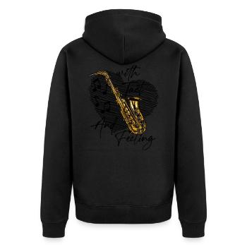 saxophone spieler bariton legende musik jazz takt - Unisex Premium Bio Zip Hoodie - Schwarz - Hinten - Nico (187cm)