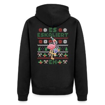 Weihnachen Christmas Flamingo Es Eskaliert Eh - Unisex Premium Bio Zip Hoodie - Schwarz - Hinten - Nico (187cm)