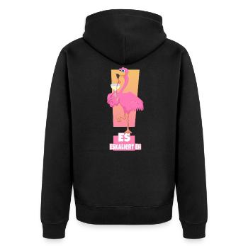 Flamingo Es Eskaliert Eh Flamingo Party Outfit - Unisex Premium Bio Zip Hoodie - Schwarz - Hinten - Nico (187cm)