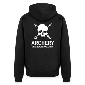 Bow Bow Archery The Traditional Way - Unisex Premium Organic Zip Hoodie - black - Back - Nico (187cm)