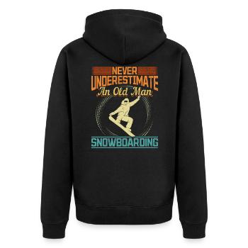 Retro Never Underestimate an old man Snowboarding - Unisex Premium Bio Zip Hoodie - Schwarz - Hinten - Nico (187cm)