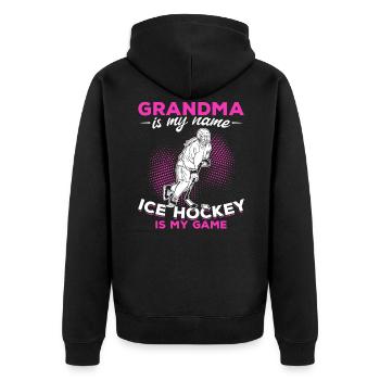 Eishockey Grandma is my Name Ice Hockey Is My Game - Unisex Premium Bio Zip Hoodie - Schwarz - Hinten - Nico (187cm)