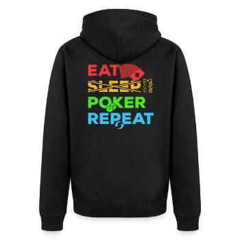 Poker Eat Sleep Poker Repeat Casino Glücksspiel - Unisex Premium Bio Zip Hoodie - Schwarz - Hinten - Nico (187cm)