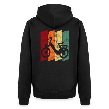 Mofa Moped Mofafahrer Zweirad Retro Geschenk - Unisex Premium Bio Zip Hoodie - Schwarz - Hinten - Nico (187cm)