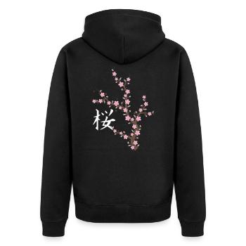 Fleur de cerisier japonais Kawaii - Veste à capuche bio Premium Unisexe - noir - Dos - Nico (187cm)