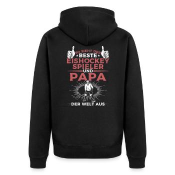 Eishockey Papa Eishockey Spieler Papa - Unisex Premium Bio Zip Hoodie - Schwarz - Hinten - Nico (187cm)
