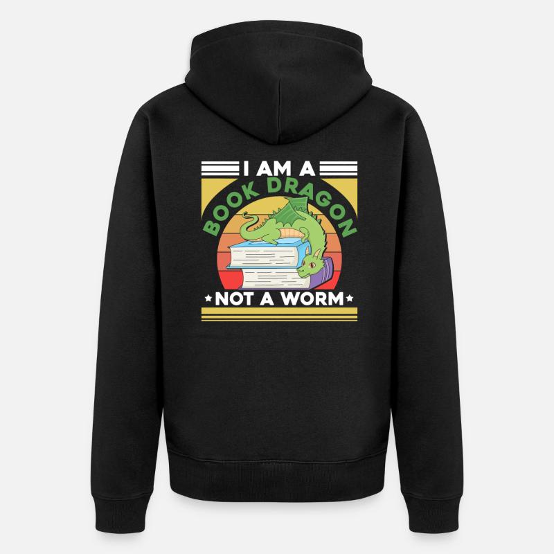 Bücherwurm - Unisex Premium Bio Zip Hoodie - Schwarz