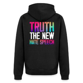 Truth the New Hate Speech - Unisex Premium Bio Zip Hoodie - Schwarz - Hinten - Nico (187cm)