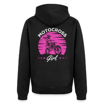 Supercross Girl Dirtbike Girl Enduro Off-Road - Unisex Premium Bio Zip Hoodie - Schwarz - Hinten - Nico (187cm)