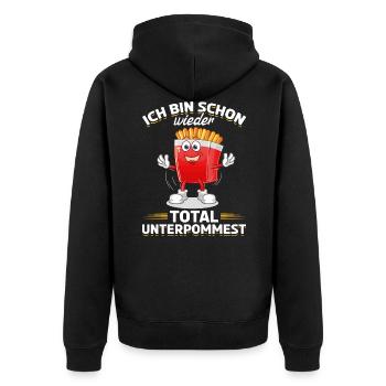 Ich bist schon wieder total Unterpommest I Pommes - Unisex Premium Bio Zip Hoodie - Schwarz - Hinten - Nico (187cm)