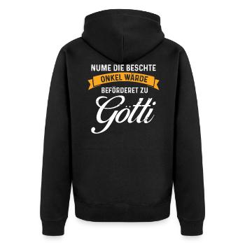 Onkel zu Götti - Unisex Premium Bio Zip Hoodie - Schwarz - Hinten - Nico (187cm)