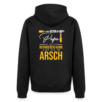 Wenn Papa es nicht reparieren kann... - Unisex Premium Bio Zip Hoodie - Schwarz - Hinten - Nico (187cm)