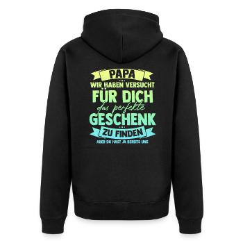 Papa Geschenkidee lustig - Unisex Premium Bio Zip Hoodie - Schwarz - Hinten - Nico (187cm)