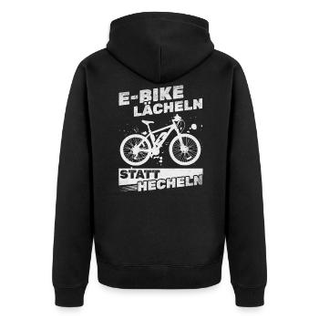 Elektrofahrrad E-Bike Radfahrer E-Bike Lächeln - Unisex Premium Bio Zip Hoodie - Schwarz - Hinten - Nico (187cm)