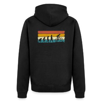 Mountainbike-Fahrrad-Fahrer Retro Radfahren - Unisex Premium Bio Zip Hoodie - Schwarz - Hinten - Nico (187cm)