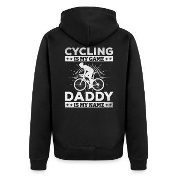 Cycling is my game Dad is my name - Unisex Premium Organic Zip Hoodie - black - Back - Nico (187cm)