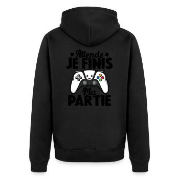 Attends Je Finis ma Partie - Veste à capuche bio Premium Unisexe - noir - Dos - Nico (187cm)