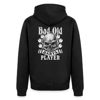 Darts-Spiel spielen Old Man Dartspieler Bad Old - Unisex Premium Bio Zip Hoodie - Schwarz - Hinten - Nico (187cm)
