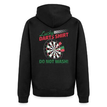Ne lavez pas la chemise Lucky Darts! Fléchettes - Veste à capuche bio Premium Unisexe - noir - Dos - Nico (187cm)