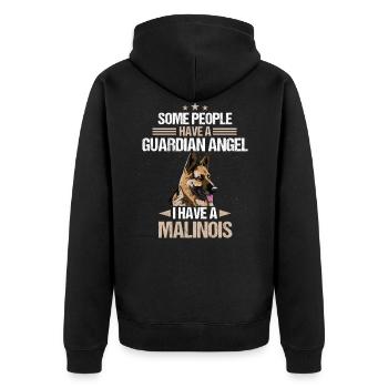 Malinois Hund - Unisex Premium Bio Zip Hoodie - Schwarz - Hinten - Nico (187cm)
