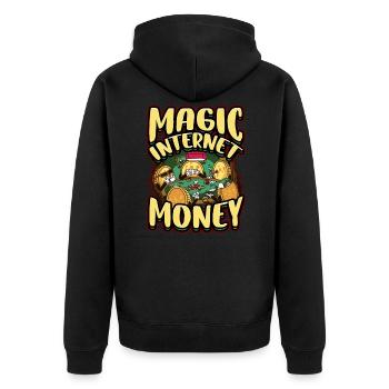 Magic Internet Money Cryptocurrency BTC Bitcoin - Unisex Premium Bio Zip Hoodie - Schwarz - Hinten - Nico (187cm)